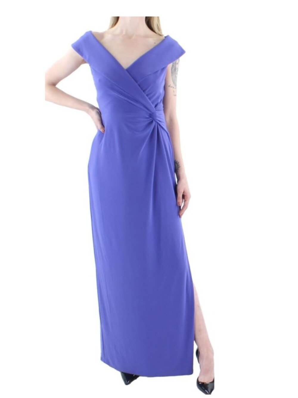 Lauren Ralph Lauren Violet Amethyst Off Shoulder Jersey Gown Size 6